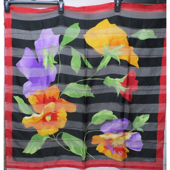Lot of 2 TORRENTE PARIS Colorful Vtg Scarves Square Floral Made in Italy - Picture 3 of 7
